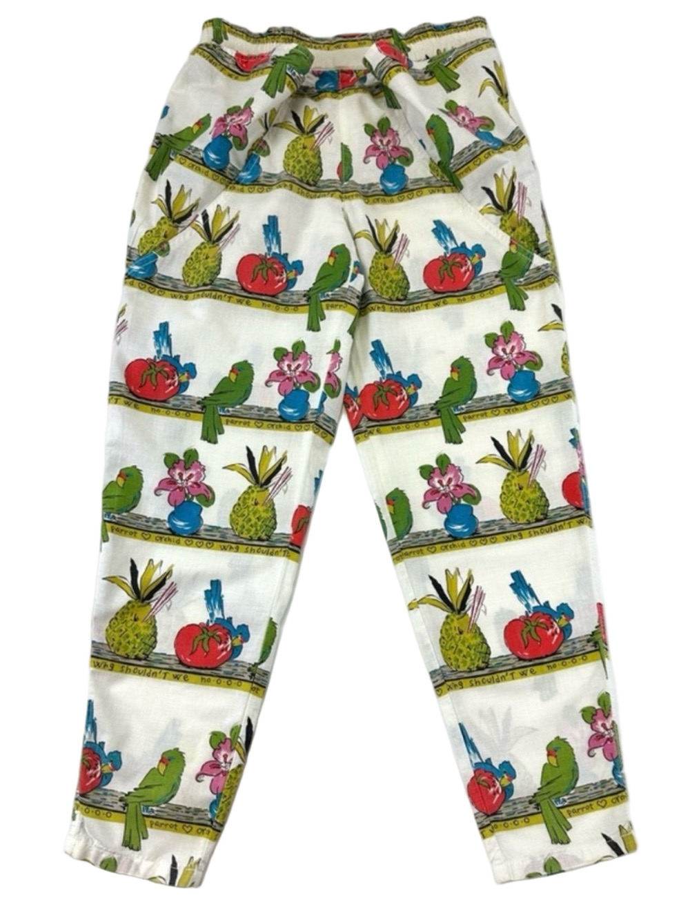 Vintage 80s pull on pants Womens tropical print Benetton Inseam 27in